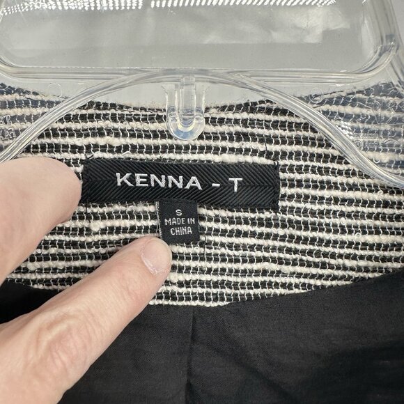 KENNA T jacket blazer cropped striped lightweight career office black white S - Picture 6 of 7